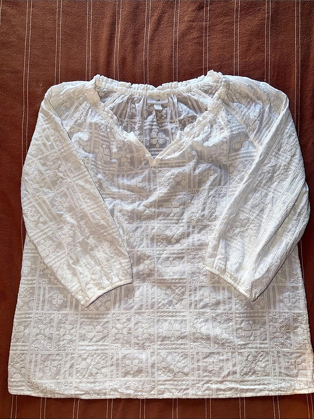 J. Jill Geometric Cotton Blouse in White Size Small Like New